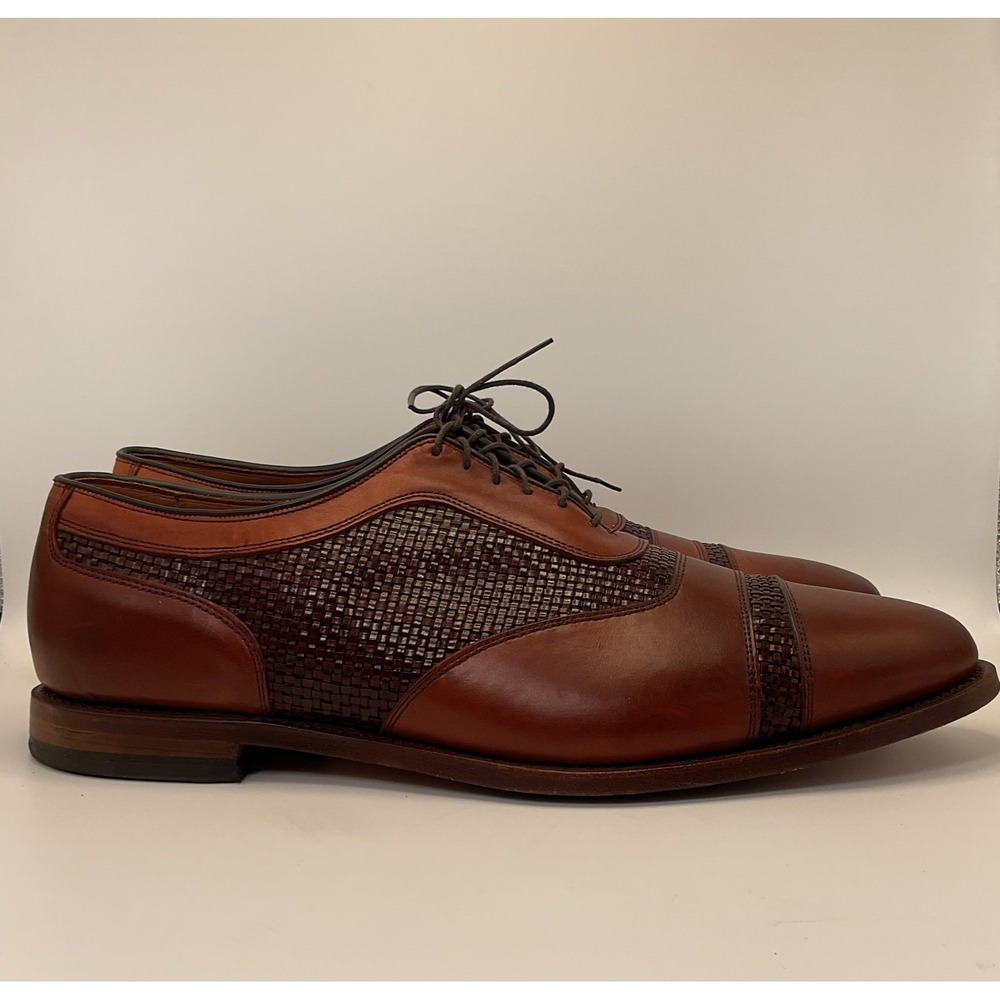 Allen Edmonds Winhall Cap Toe Oxford Mens Size 14 E Brown USA Woven Leather - Picture 1 of 9